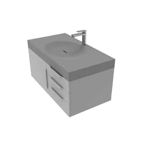Thames 36 in. W x 19 in. D x 16.25 H Single Floating Bath Vanity in Matte Gray with Chrome Trim w Solid Surface Gray Top