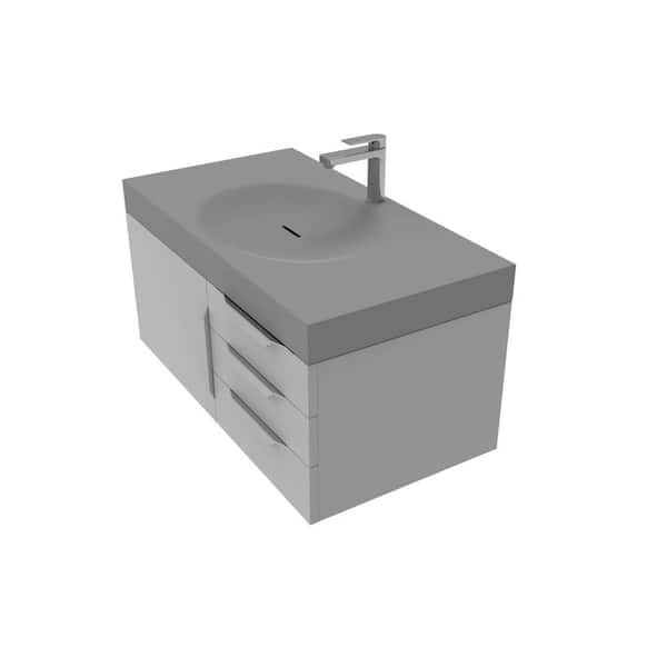 castellousa Thames 36 in. W x 19 in. D x 16.25 H Single Floating Bath Vanity in Matte Gray with Chrome Trim w Solid Surface Gray Top