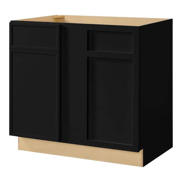 Leyton 36 in. Wx 24 in. D x 34.5 in. H Ready to Assemble Plywood Slim Shaker Corner Blind Kitchen Cabinet in Raven Black