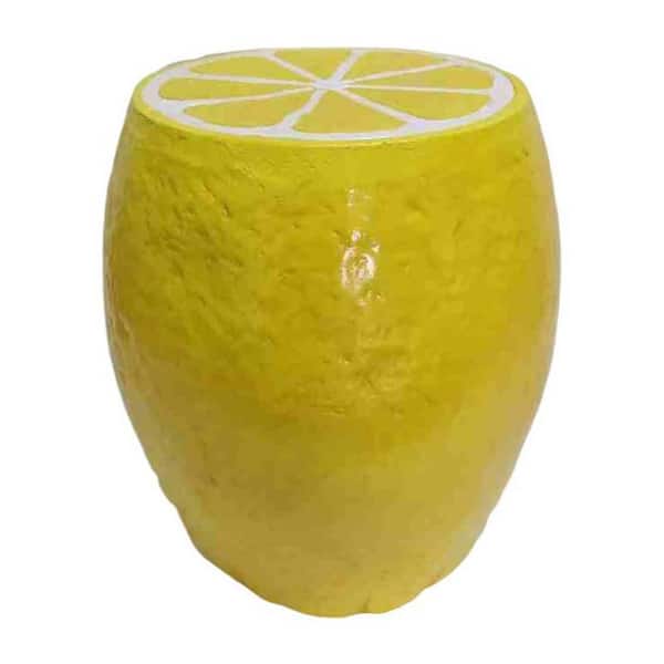 12.6 in. Yellow Resin Lemon Outdoor Side Table