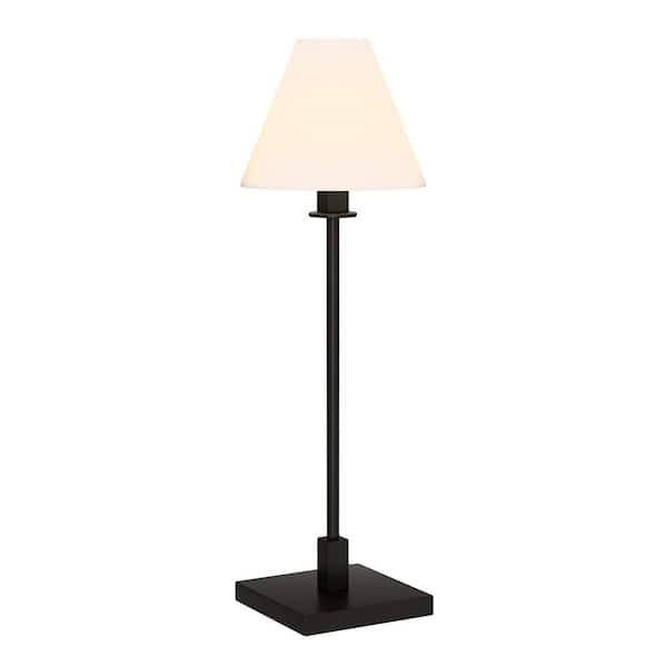 Meyer&Cross Clement 28 in. Blackened Bronze and White Table Lamp with Fabric Shade