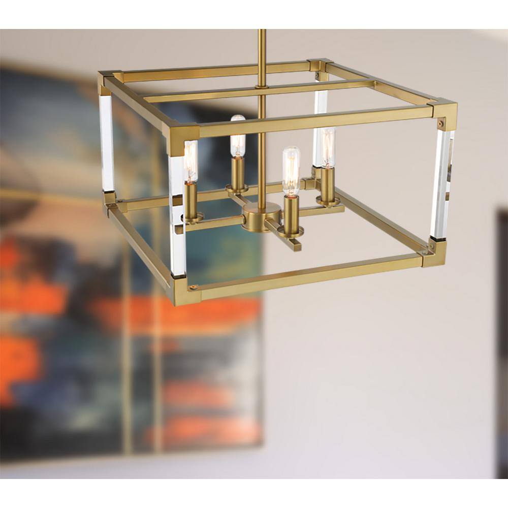 Oro District Soft Brass 4-Light Rectangular Pendant