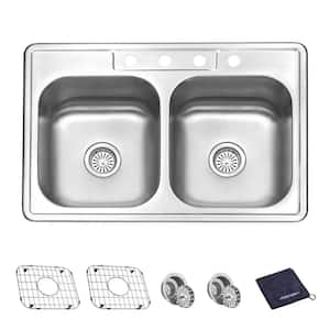 18 Gauge Stainless Steel 33 in. Double Bowl Drop-In Kitchen Sink with Bottom Grid