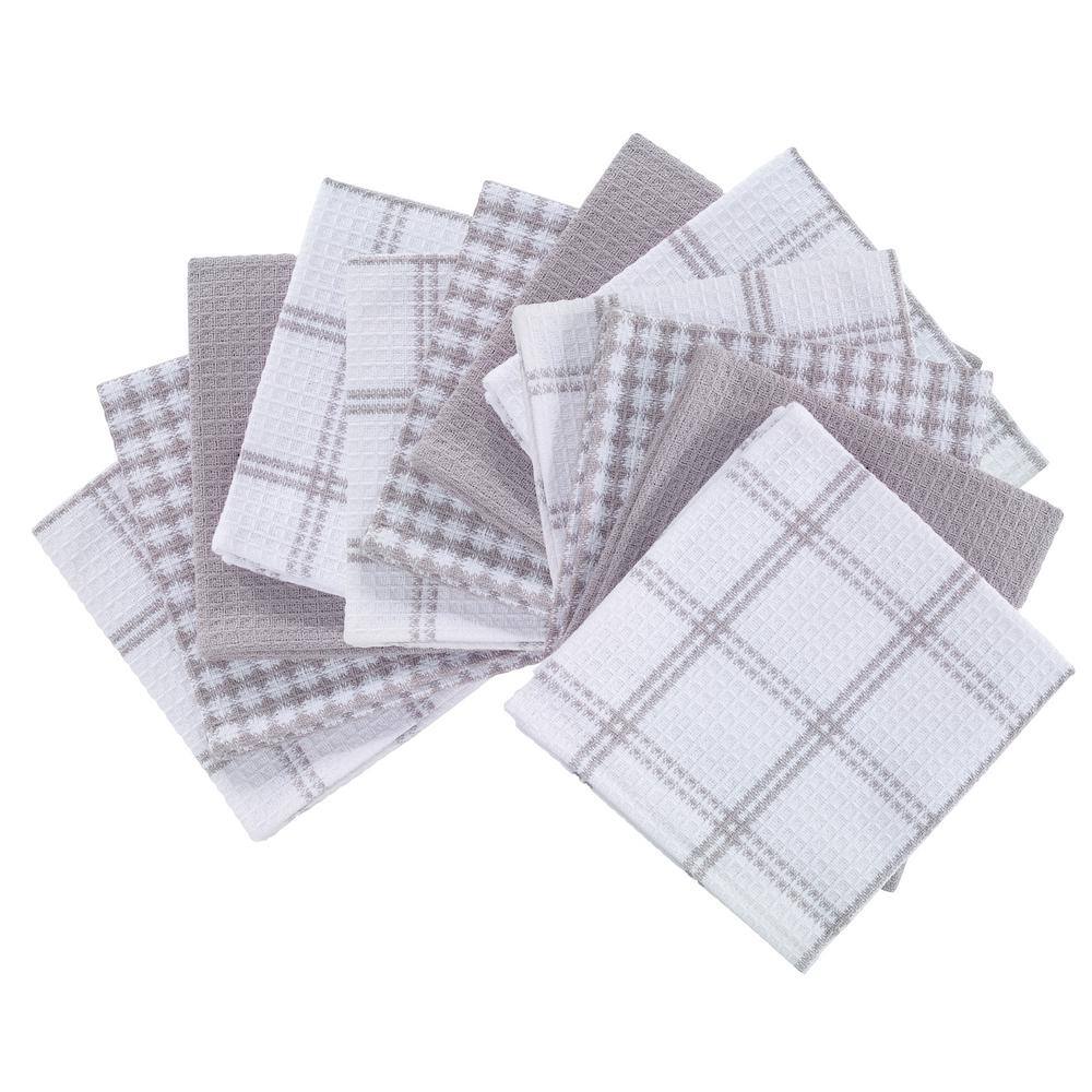 T-fal Gray Coordinating Flat Waffle Weave Cotton Dish Cloth Set of 12 ...