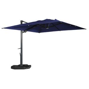 10 ft. x 13 ft. Aluminum Rectangular Cantilever Outdoor Patio Umbrella w/LED Lights 360-Degree Rotation in Blue w/Base