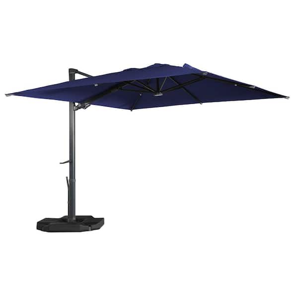 Mondawe 10 ft. x 13 ft. Aluminum Rectangular Cantilever Outdoor Patio Umbrella w/LED Lights 360-Degree Rotation in Blue w/Base