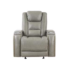 New Classic Furniture Breckenridge Gray Leather Glider Recliner with Power Footrest and Headrest