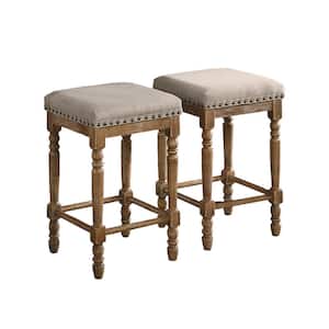 Eva 26 in. Backless Natural Oak Wood Counter Height Stools (Set of 2)