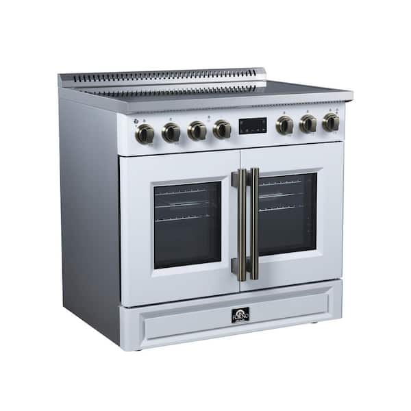 Torino French Door 36 in. Induction Range with Air Fryer, Air Sous Vide and True Convection, Dual Broiler, White