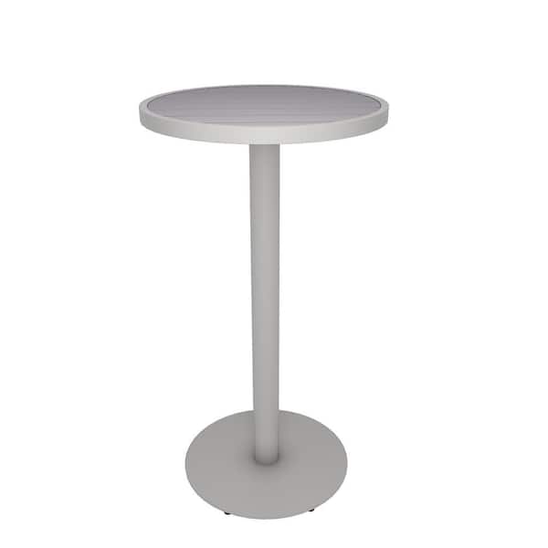 Matte White Aluminum Frame Round Composite 23.62 in. x 23.62 in. x 43.31" Outdoor High Bar Table Icelandic Smoke White
