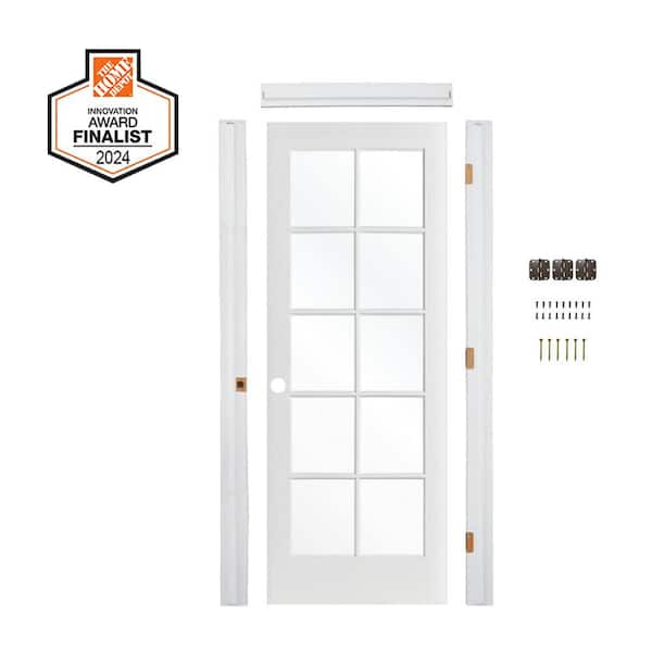 DIY RTA Kit 32 in. x 80 in. 10-Lite Right-Hand Clear Glass Solid Core MDF Primed Single Ready To Assemble Interior Door