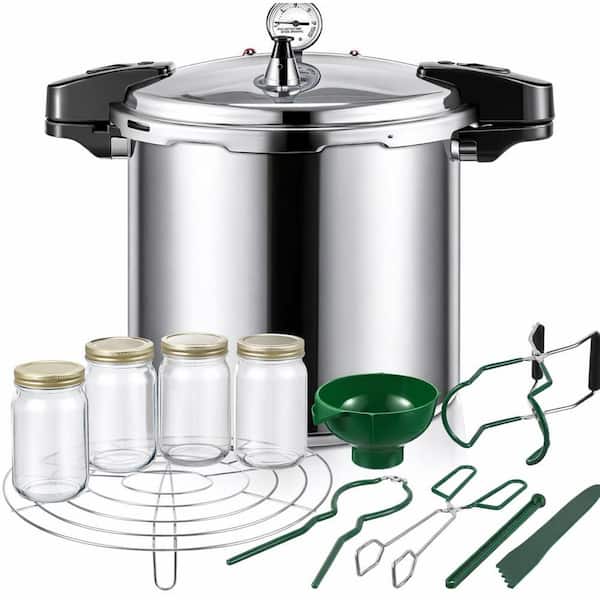 24qt Silver Aluminum Pressure Cooker Kit with Steam Rack Gauge for Canning, Enhanced Safety, Versatile Use