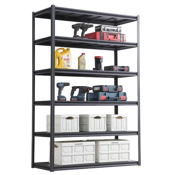 6 Tiers Steel Heavy Duty Adjustable Garage Storage Shelving Unit in Black (55.1 in. W x 83.7 in. H x 23.6 in. D), Solid