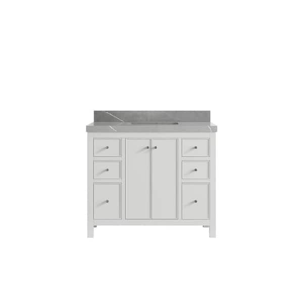 Willow Collections Chicago 42 in. Single Sink Freestanding White Bath Vanity with Piatra Gray Qt. Top Unassembled