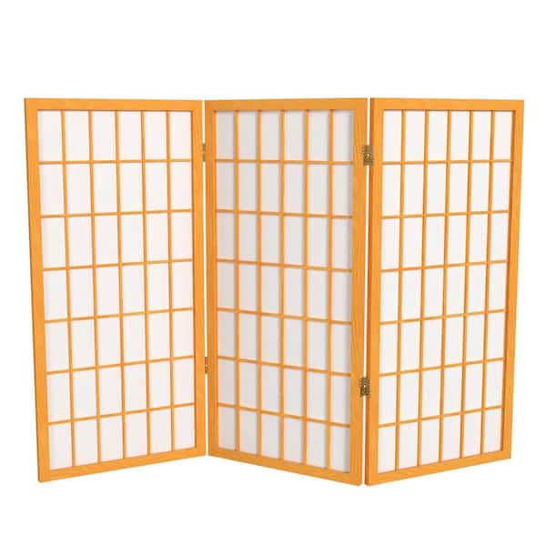 Oriental Furniture 3 ft. Short Window Pane Shoji Screen - Honey - 3 Panels