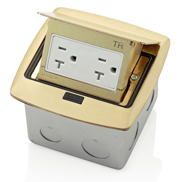 Leviton Pop-Up Floor Box with 20 Amp, Tamper-Resistant Outlet, Brass PFTR2-BR