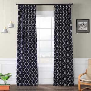 Seville Navy Geometric Room Darkening Curtains  - 50 in. W x 84 in. L Rod Pocket Single Panel Curtains and Drapes