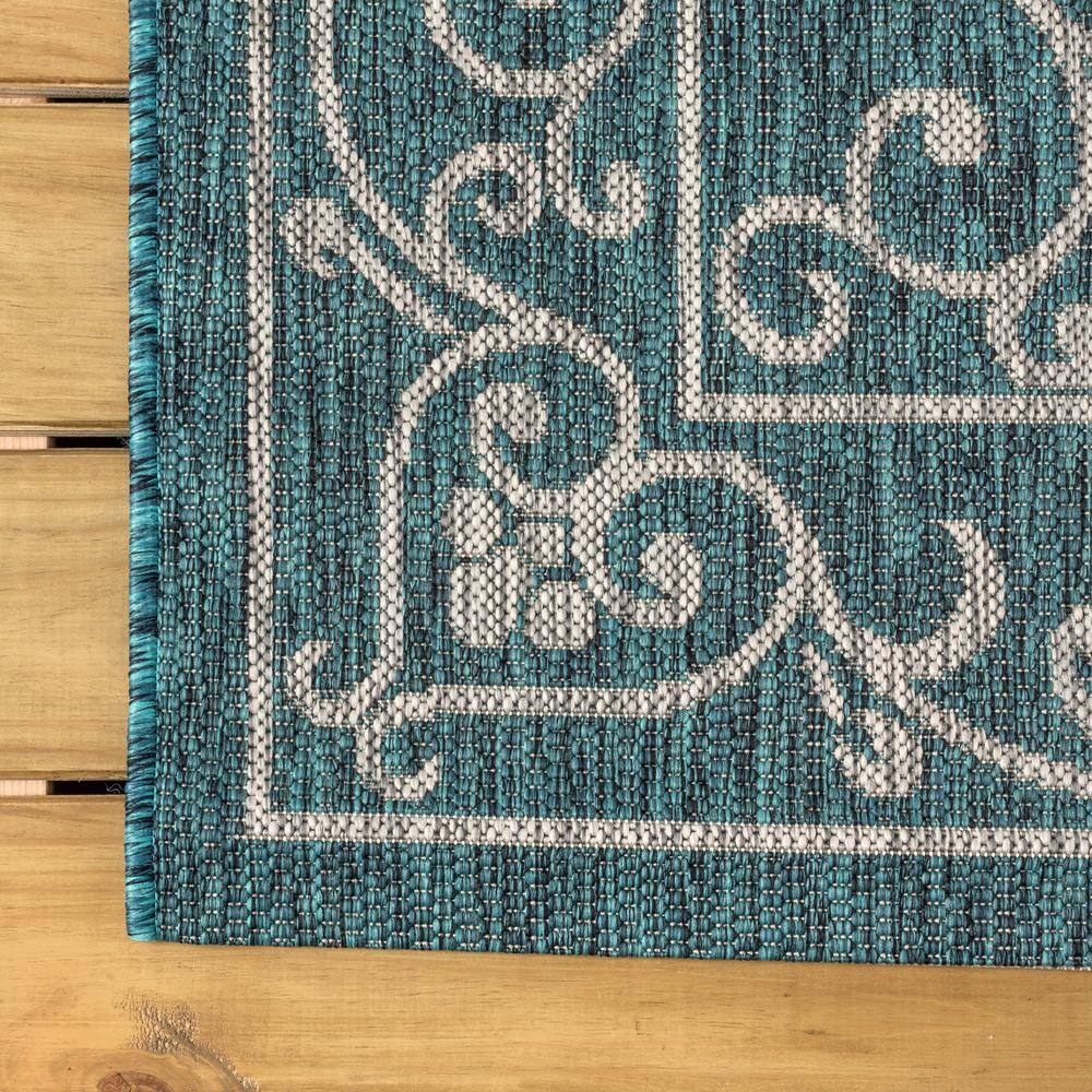 Teal & Gray Vintage Boho-Chic Filigree 9'x12' Indoor/Outdoor Rug
