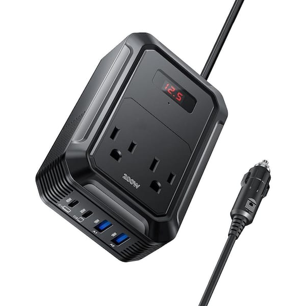 200WContinuous Power Inverter DC 12Vto AC 110-Volt w/ 2 PD and 2 QC USB Ports 2AC Outlets LCD Display for Laptop/Phone