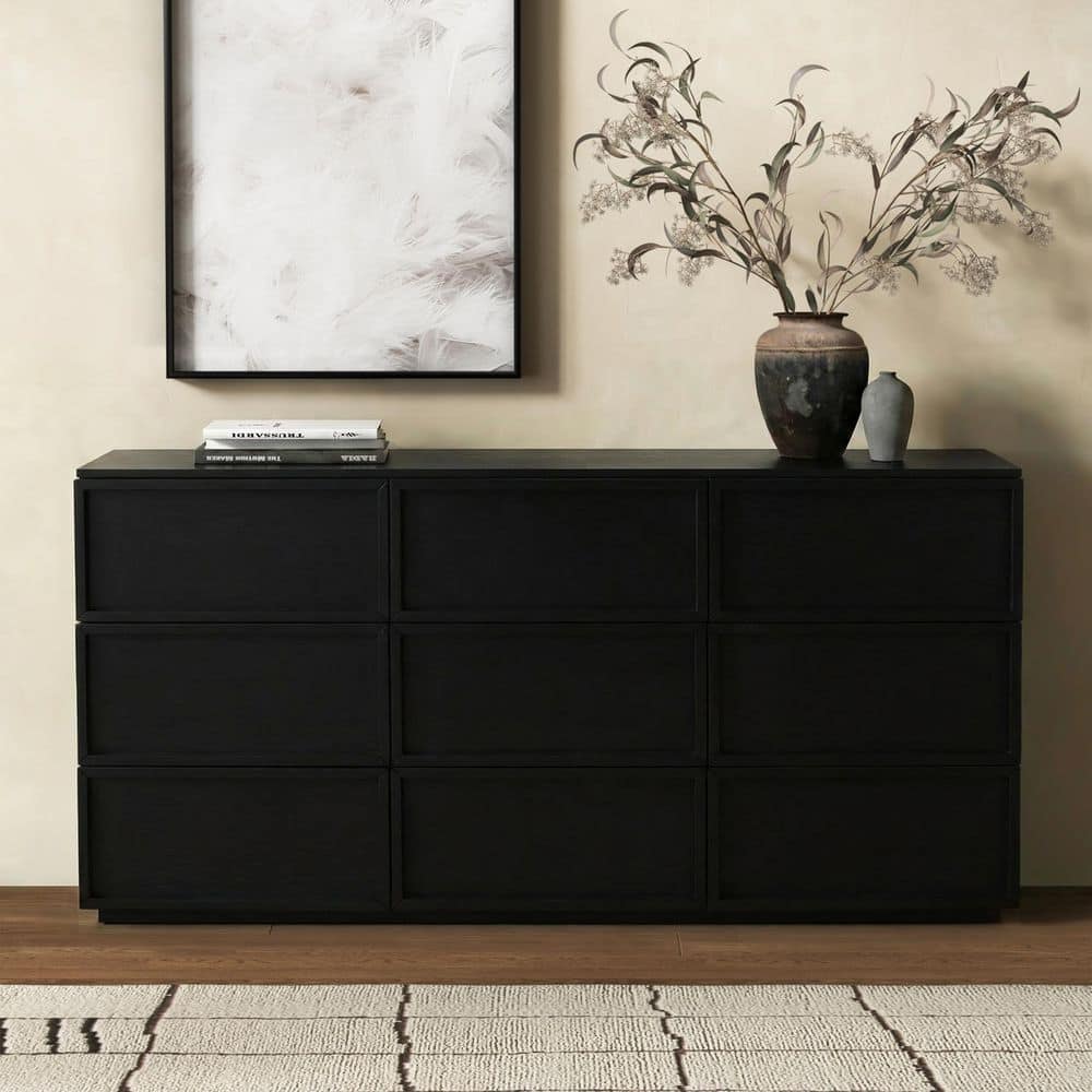 REY黒L SAFAVIEH Zeus Black 9 Drawer 72 in. Wide Dresser SFV7224B - The