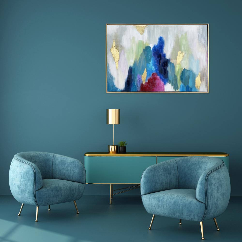 Color Cascade 36" x 24" Abstract Hand Painted Canvas with Gold Frame