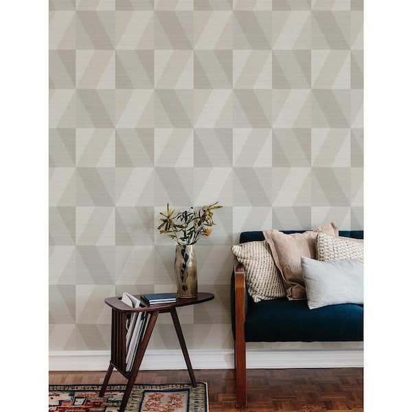 Winslow Bone White Geometric Faux Grasscloth Wallpaper Sample