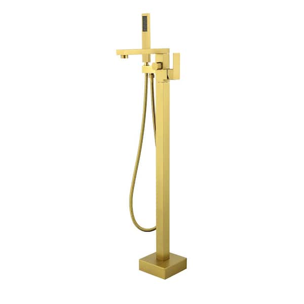 WELLFOR Single-Handle Freestanding Tub Faucet with Hand Shower in Brushed Gold