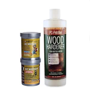 PC-Woody Wood Repair Epoxy Paste, Two-Part 12 oz, and PC-Petrifier Wood Hardener 16 oz