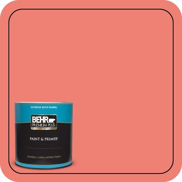 BEHR PREMIUM PLUS 1 qt. #170B-5 Youthful Coral Satin Enamel Exterior Paint & Primer