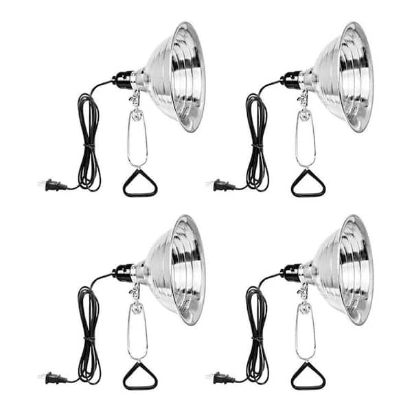 Adrinfly 13 in. Silver Clamp Lamp Light Lamp Base with 360° Adjustable Reflector, 6ft Cord, and150W E26 Socket (4-Pack)