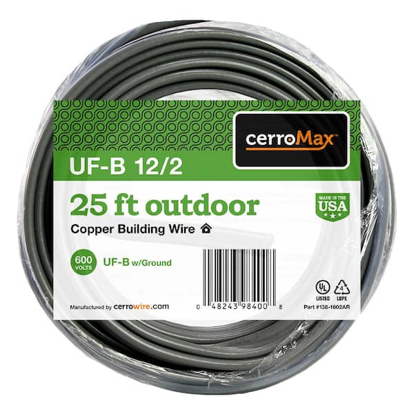 Cerrowire 25 ft. 12/2 Gray Solid CerroMax Copper UF-B Cable with Ground Wire