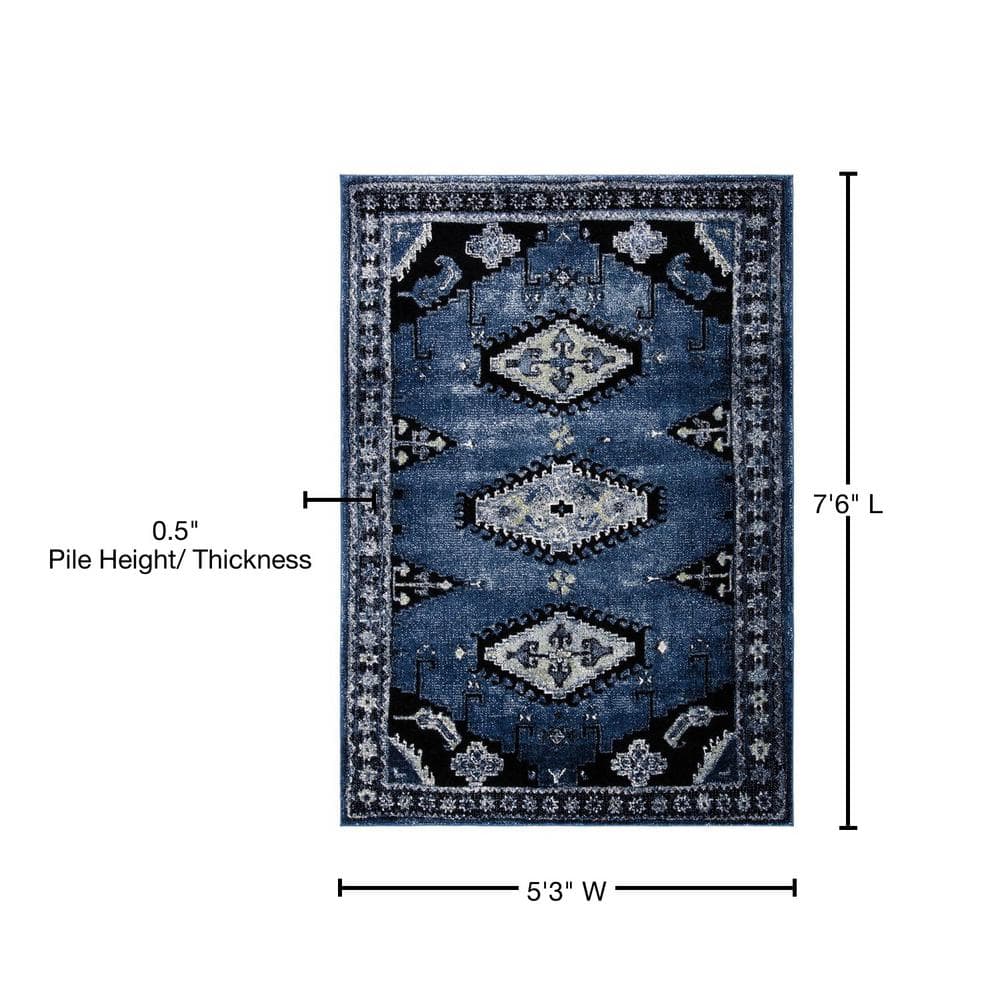 Elysian Blue-Black Hand-Knotted Easy-Care Synthetic Area Rug
