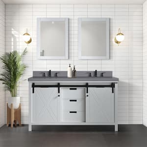 Marsyas 60 in W x 22 in D White Double Bath Vanity, Grey Quartz Countertop and Faucet Set