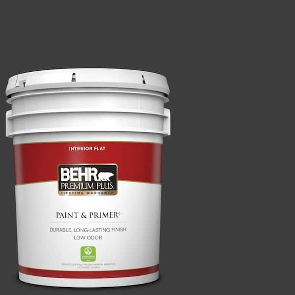 BEHR PREMIUM PLUS 5 gal. Black Flat Low Odor Interior Paint & Primer