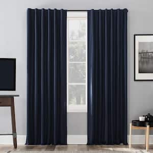 Evelina Faux Dupioni Silk Thermal Navy Blue Polyester 50 in. W x 84 in. L Back Tab 100% Blackout Curtain (Single Panel)