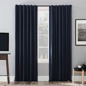 Evelina Fau x Dupioni Silk Thermal 50 in. W x 108 in. L 100% Blackout Back Tab Curtain Panel in Navy Blue (Single Panel)