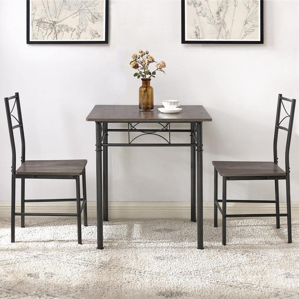 Gray Metal and Wood 3-Piece Square Dining Set
