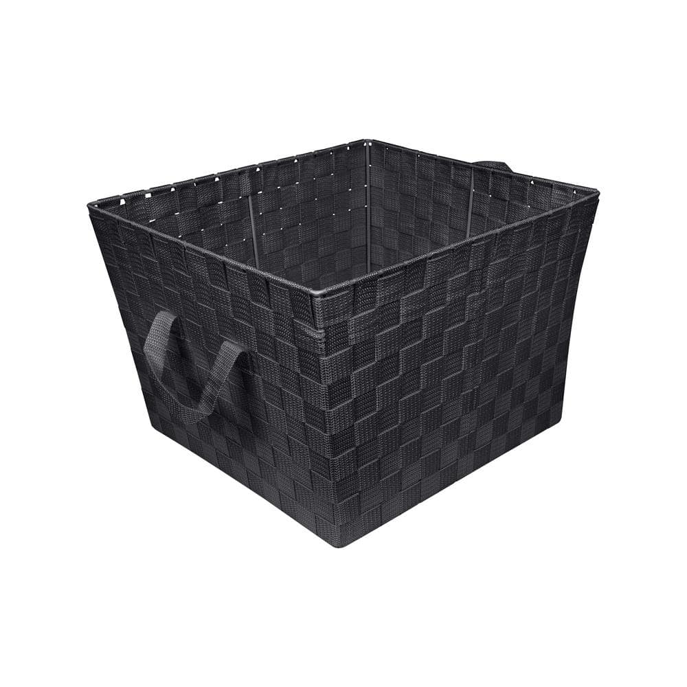 Large Black Woven Polypropylene Storage Tote with Strap Handles