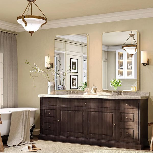 30 in. W x 40.1 in. H Modern Rectangular Aluminum Frame Gold Wall Mirror (Screws Included)