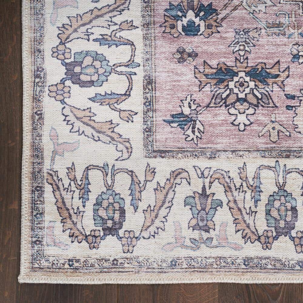 Brilliance 4' x 6' Beige Multicolor Washable Synthetic Rug