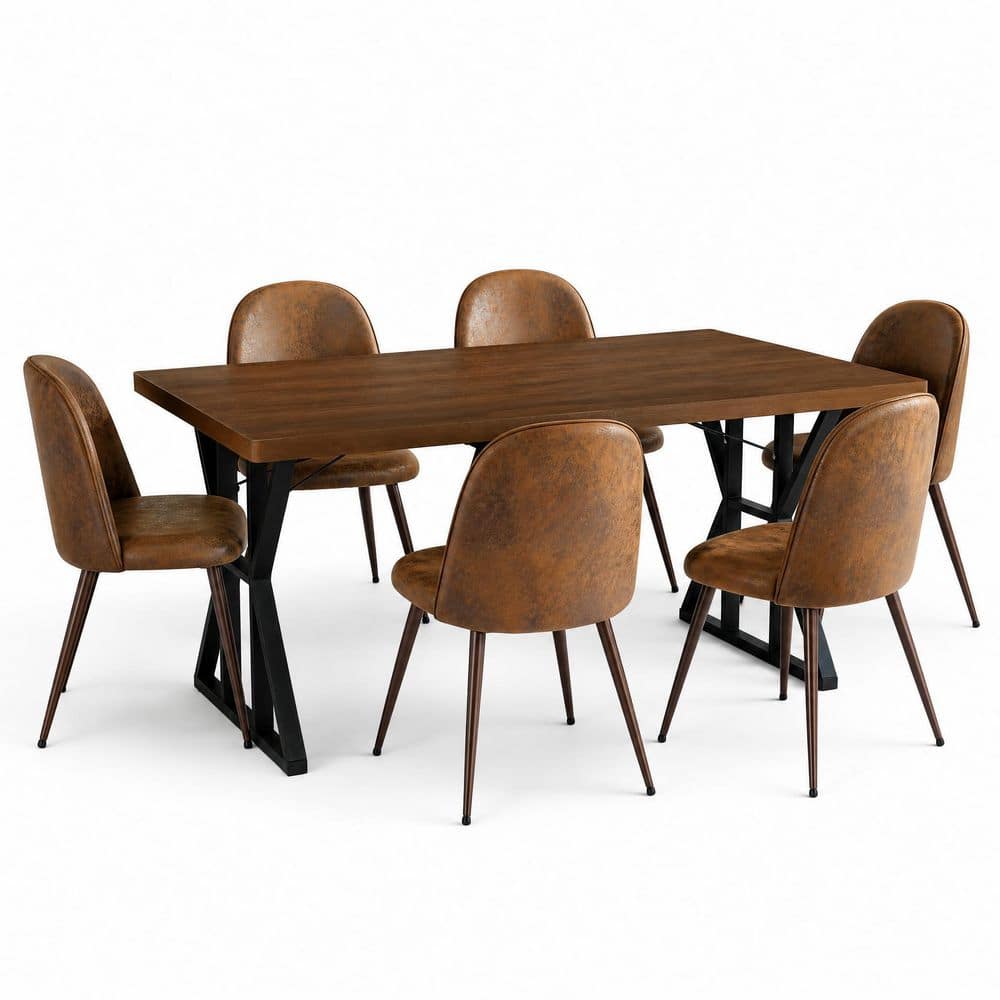LEONARD 7-Piece Rectangular Brown and Gray Wood Top Dining Room Set Seats 6