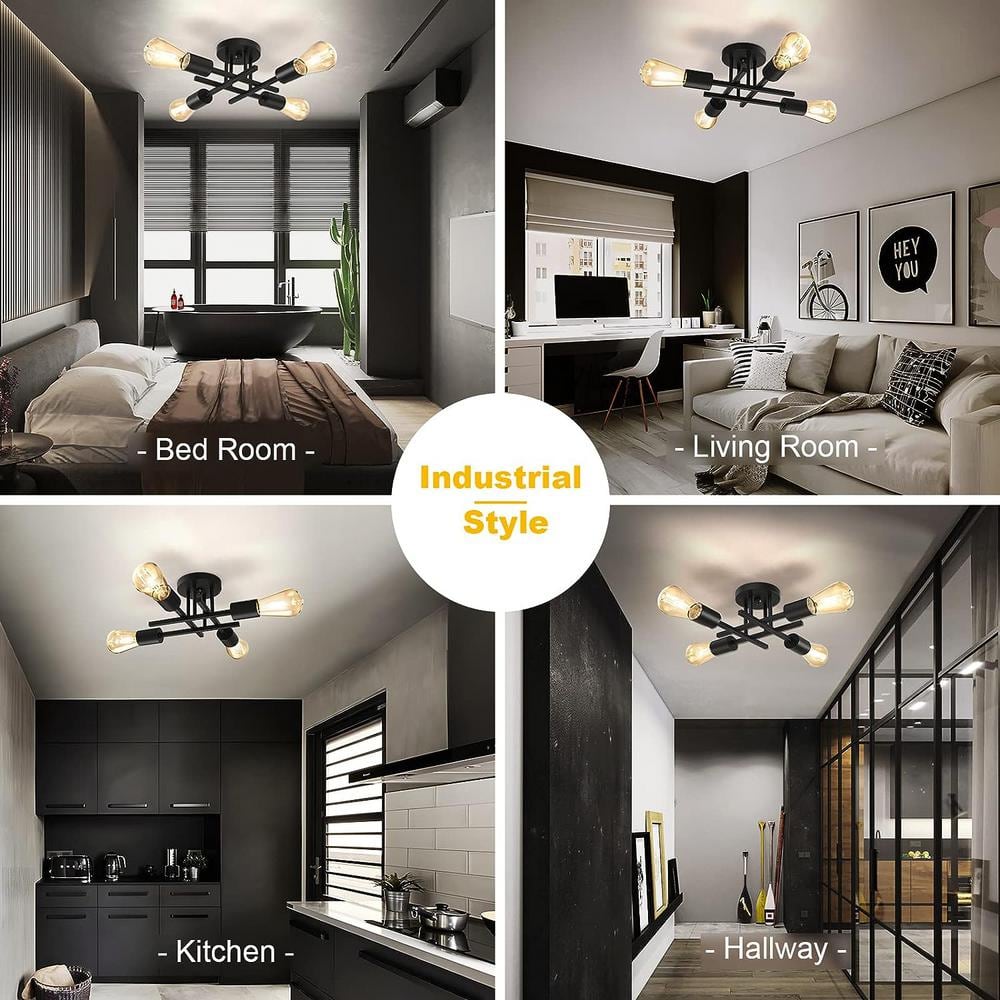16.5" Black Metal Sputnik Outdoor Ceiling Light
