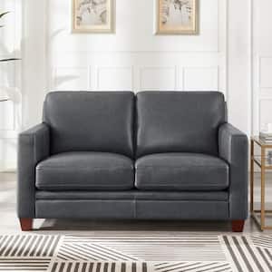 Naples 60 in. Chico Steel Top Grain Leather 2-Seat Loveseat with Removable Cushions