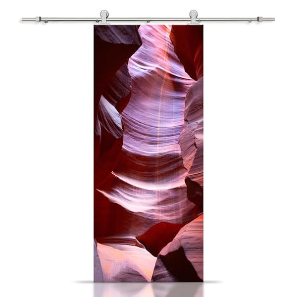 CALHOME 30 in. x 96 in. Artisan Print Series Antelope Canyon MDF Modern Interior Sliding Barn Door with Hardware Kit