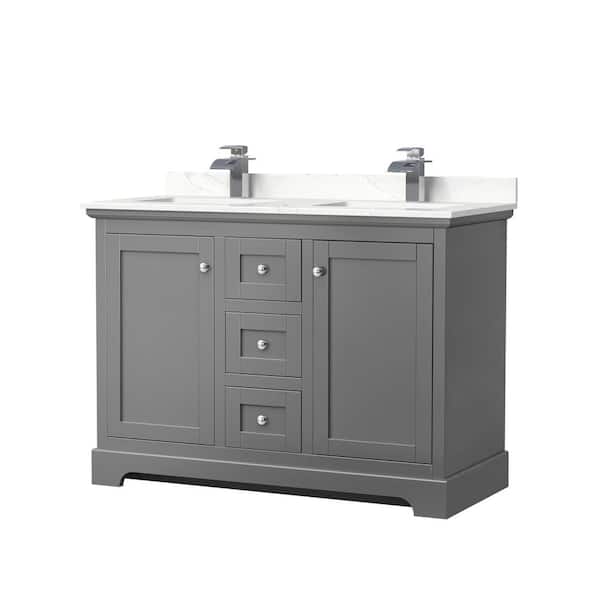 Wyndham Collection Avery 48 in. W x 22 in. D x 35 in. H Double Bath Vanity in Dark Gray with Giotto Quartz Top