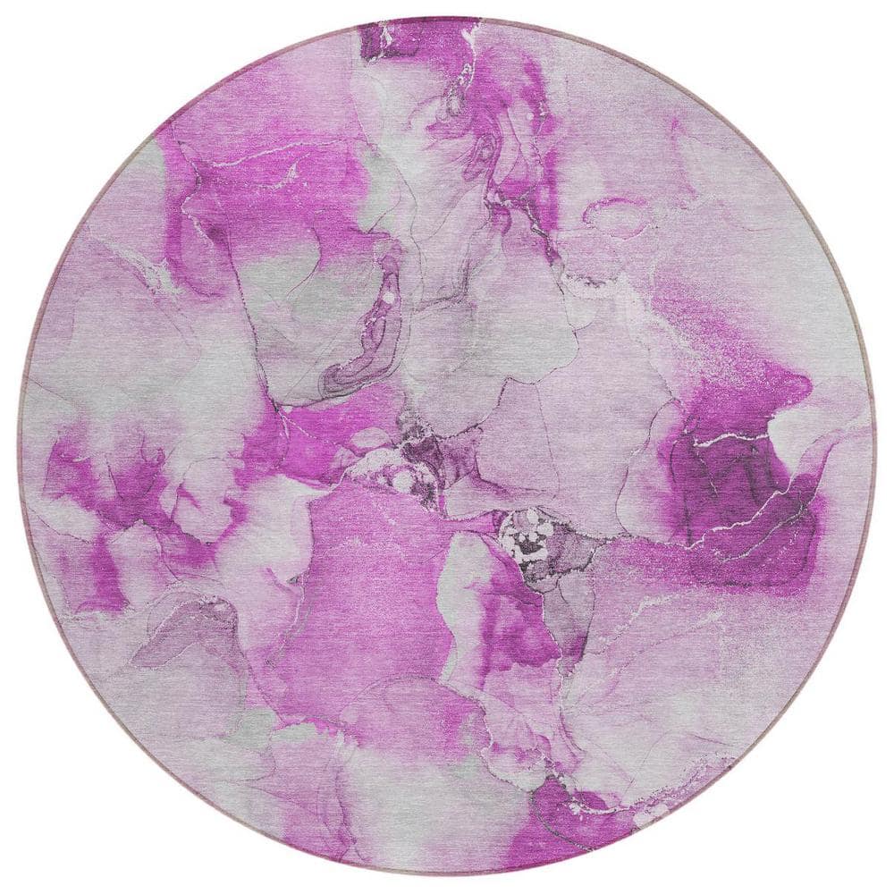 Pink and Ivory 8 ft. Round Woven Abstract Polyester Round Indoor/Outdoor Area Rug price history on PriceWatchPro