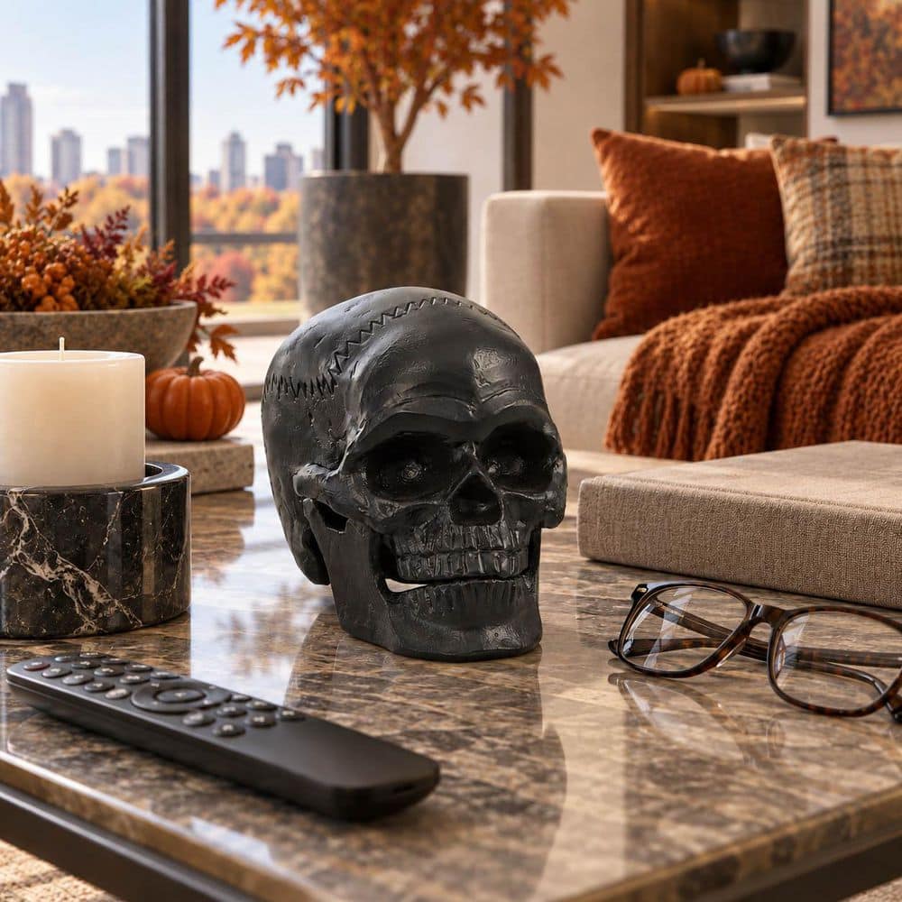 Liv & Skye 5 in. x 6 in. Black Metal Novelty Solid Skull