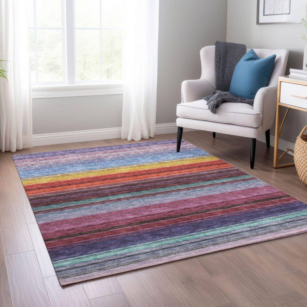 Lavender Multi-Stripe Flat Woven Synthetic Indoor/Outdoor Rug 5' x 7'