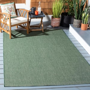 Courtyard Dark Green/Beige Doormat 2 ft. x 4 ft. Solid Color Indoor/Outdoor Area Rug