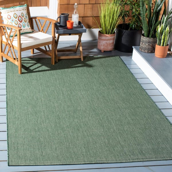 Courtyard Dark Green/Beige 9 ft. x 12 ft. Solid Indoor/Outdoor Patio  Area Rug